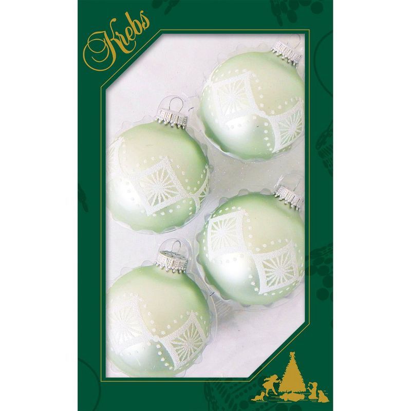 Beach Glass Green Velvet Christmas Ornaments with White Star Diamonds, Set of 4