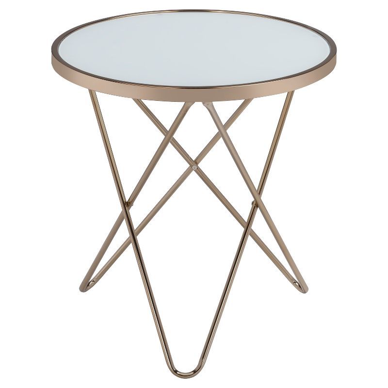 Round Frosted Glass and Champagne Metal End Table