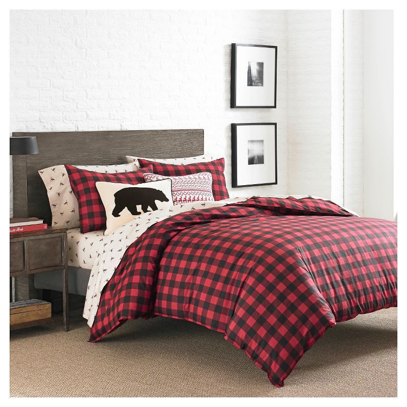 Twin Scarlet Cotton Reversible Plaid Comforter Set