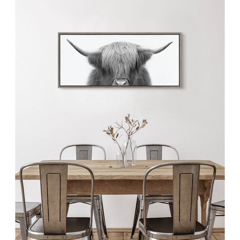 Hey Dude Highland Cow Black and White Framed Canvas Art