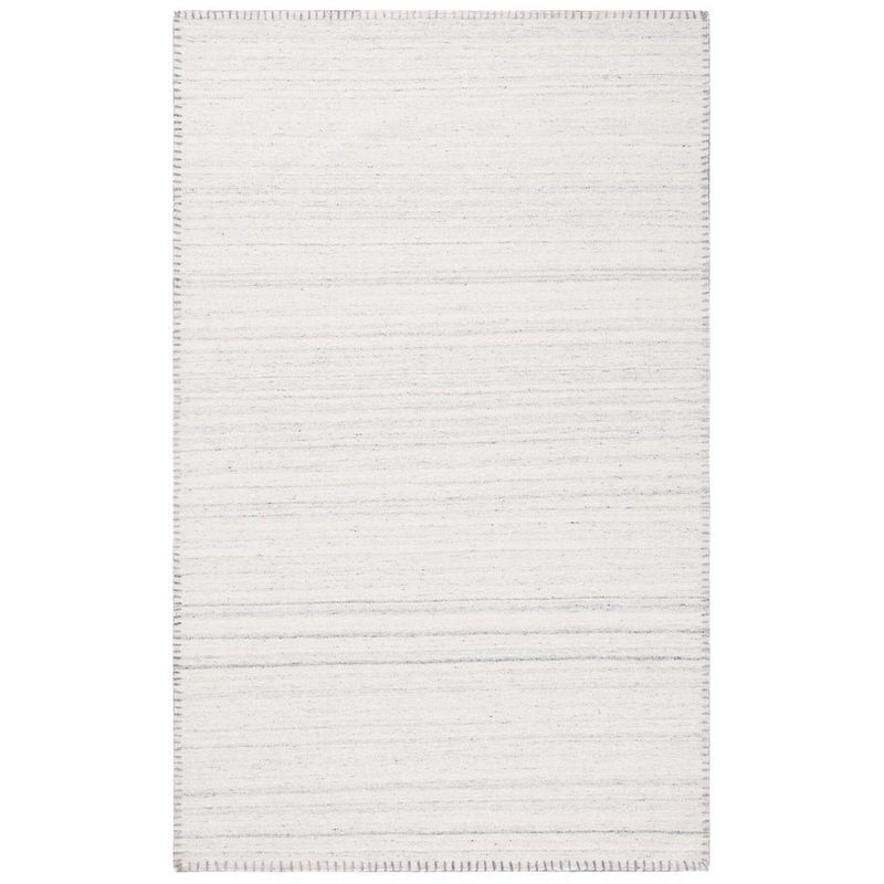 Handmade Beige and Light Grey Wool Flat Woven Rug, 5' x 8'