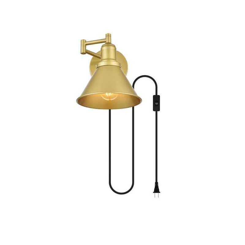 Brass Swing Arm Wall Sconce with Metal Shade