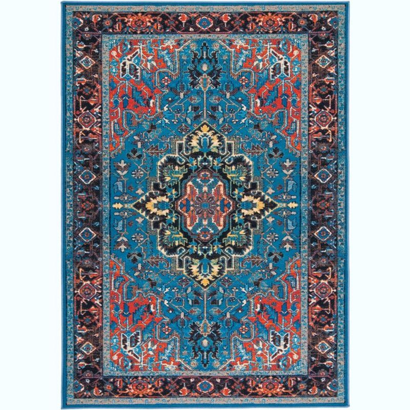 Blue and Red 8' x 10' Synthetic Washable Area Rug