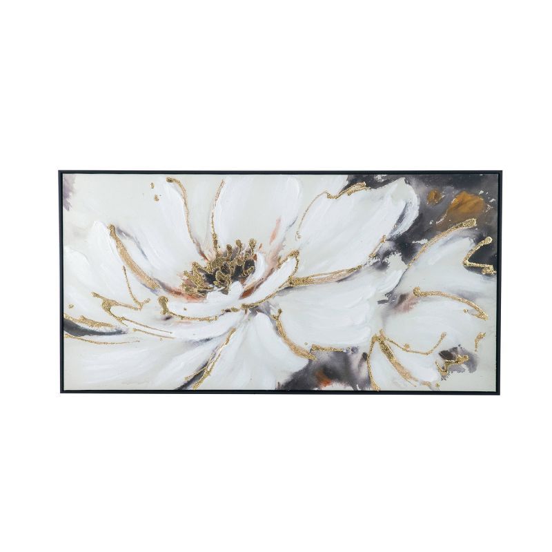 Large White and Gold Floral Canvas Print