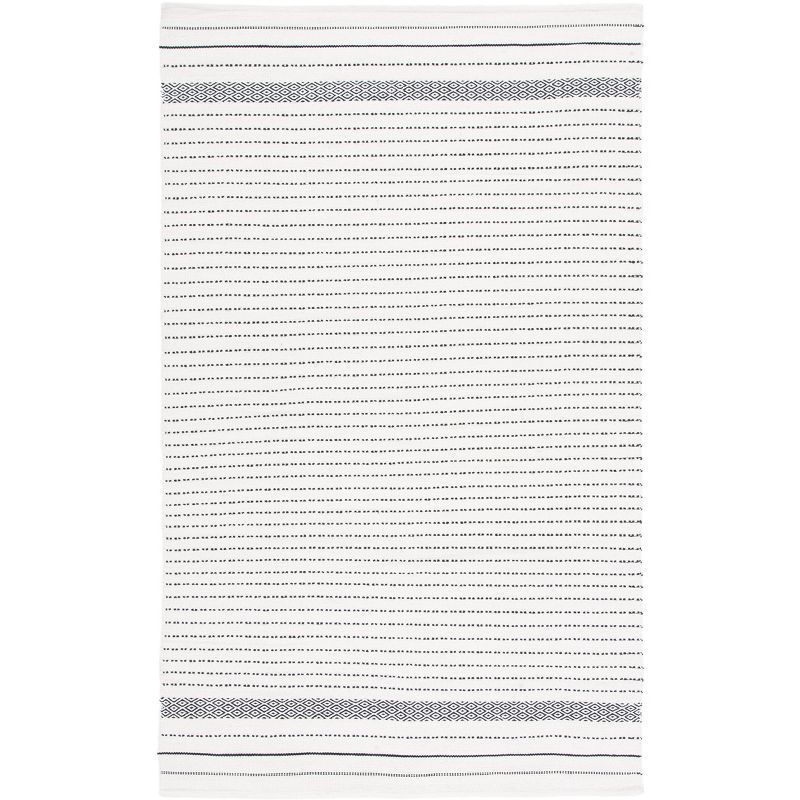 Ivory and Black Handwoven Wool Kilim Area Rug 3' x 5'