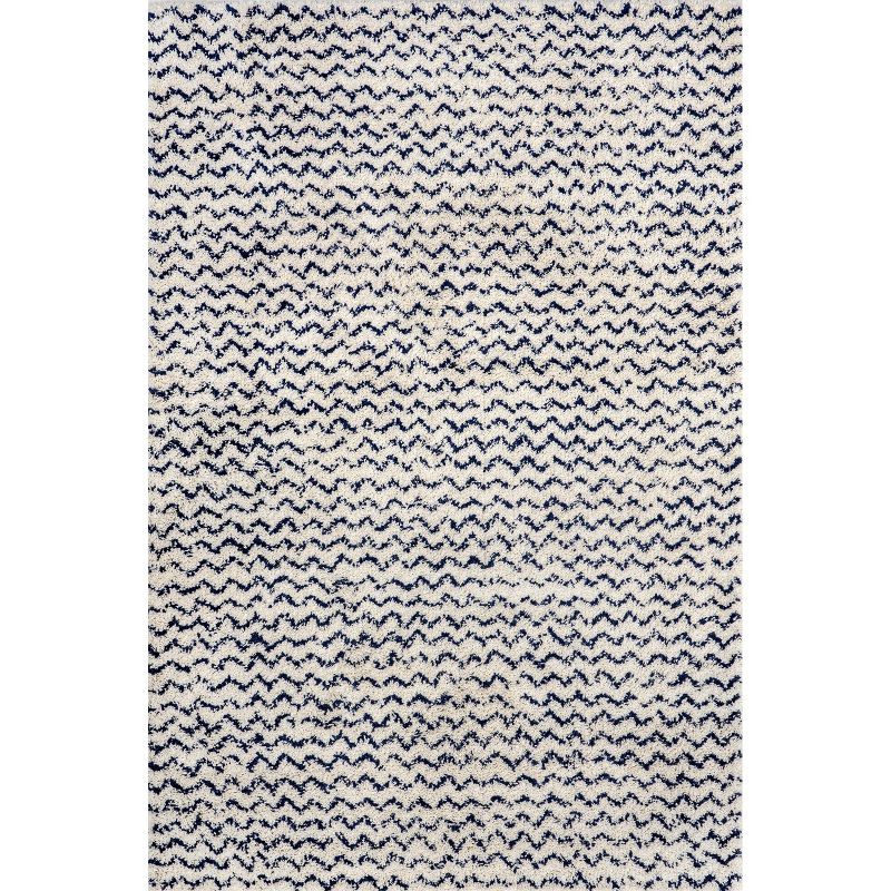 Navy and White Chevron Shag Area Rug, 5' x 8'