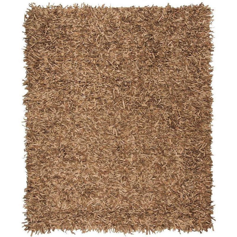 Hand-Knotted Luxe Leather Shag Area Rug, Light Gold, 6' x 9'