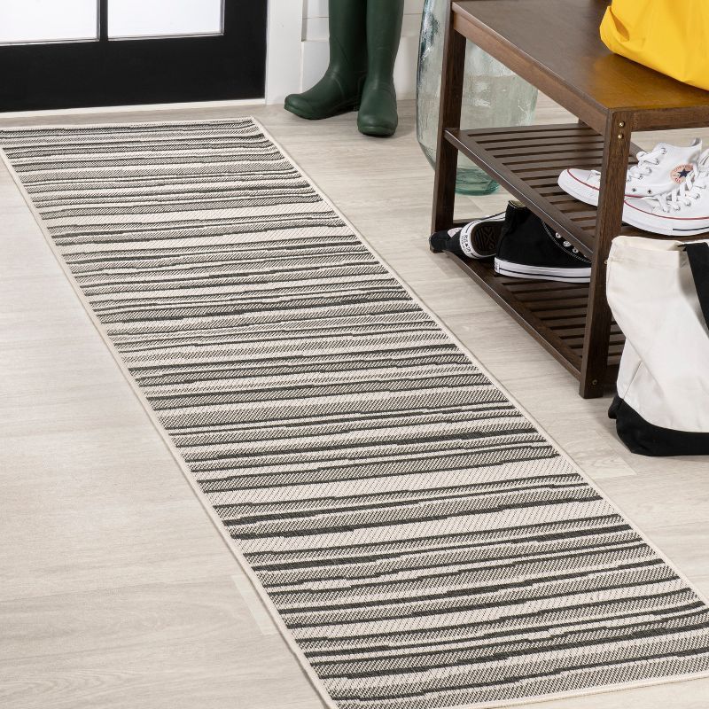 Reversible Castara Modern Stripe Gray Synthetic Area Rug