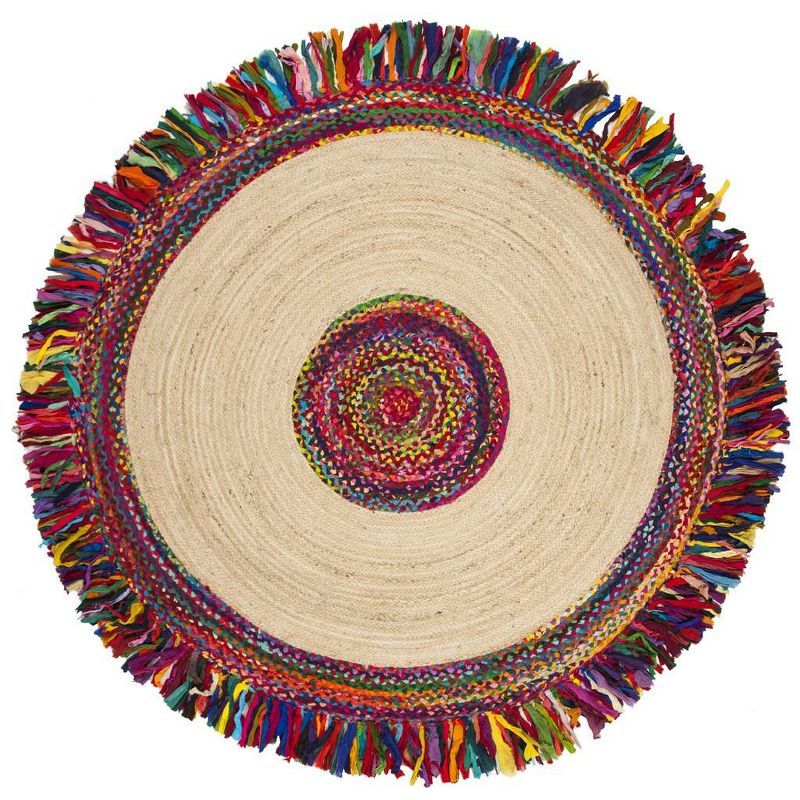 Handmade Multicolor Jute Round Area Rug, 8' Diameter