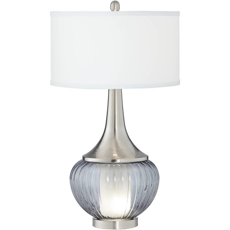 Courtney 23.5" Fluted Smoked Glass Table Lamp with White Linen Shade