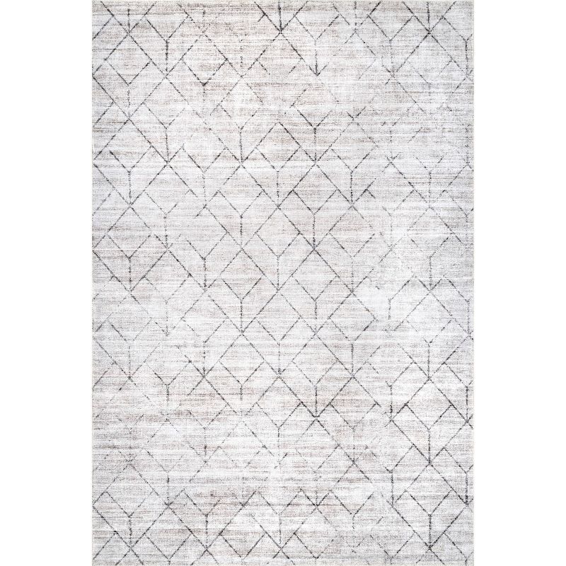 Nuloom Regan Geometric 6x9 Machine Washable Indoor Area Rug for Living Room Bedroom Dining Room Kitchen, Light Grey/Ivory