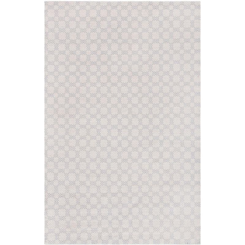 Handwoven Silver and Ivory Wool Cotton Flat Woven Rug