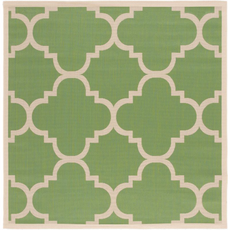 Green and Beige Square Synthetic Outdoor Area Rug