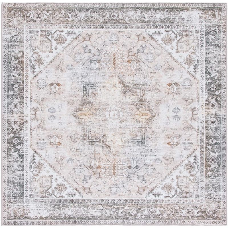 Tucson Gray and Beige Washable Synthetic Square Rug, 8' x 8'