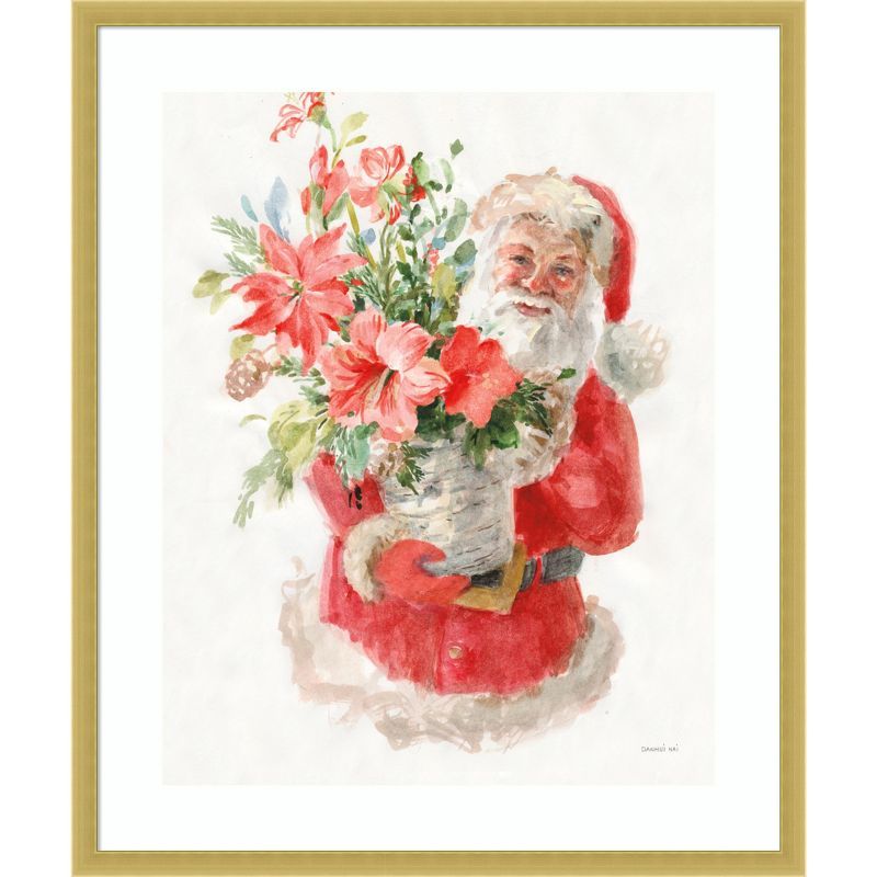 Floral Santa Impressionist Christmas Framed Wall Art