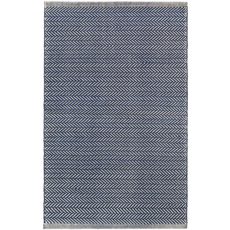 Navy and Ivory Herringbone Flat Woven Synthetic Rug