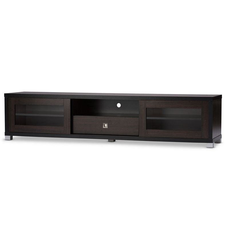 Beasley 70" Dark Brown Engineered Wood TV Cabinet with Sliding Doors