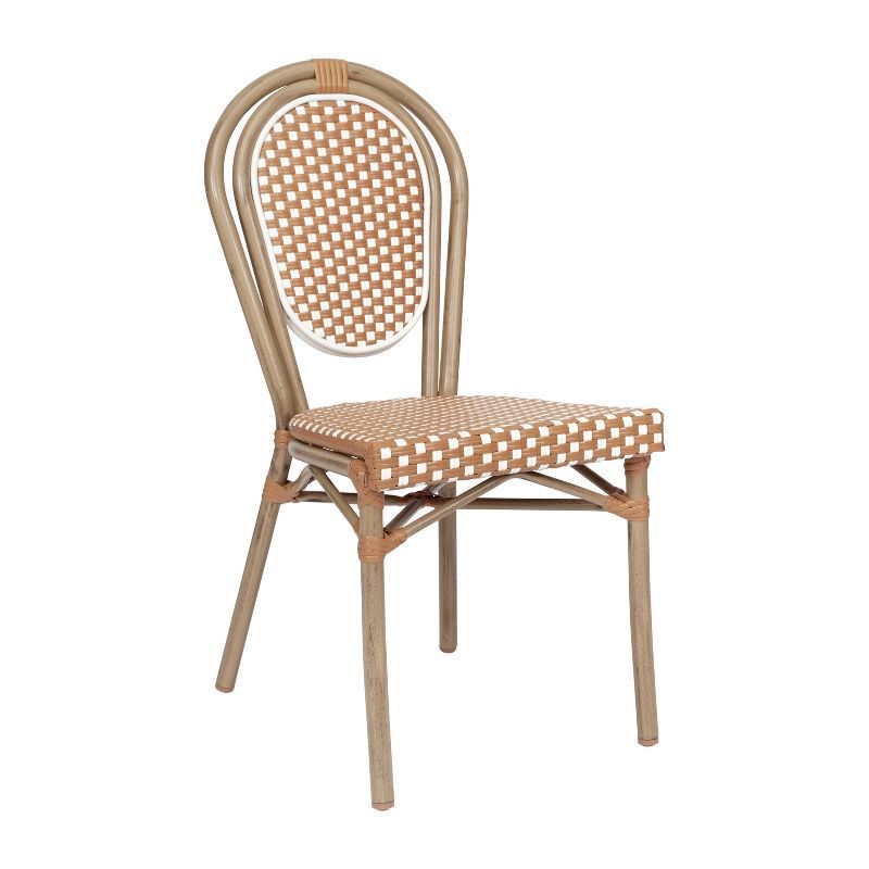 Brown and White Wicker Rattan Outdoor Bistro Chair