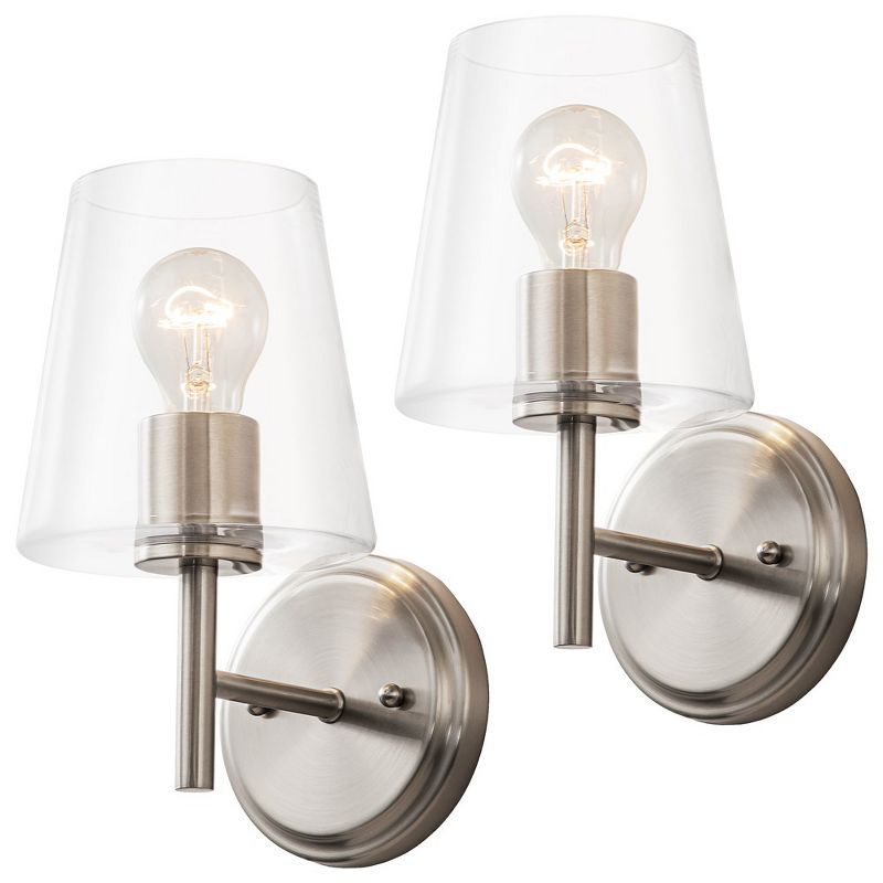 Brushed Nickel 2-Pack Wall Sconce with Clear Glass Shades