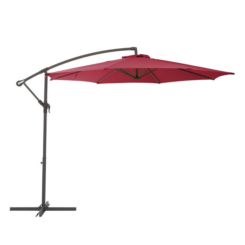 9.5' Red UV Resistant Offset Tilting Patio Umbrella with Steel Frame