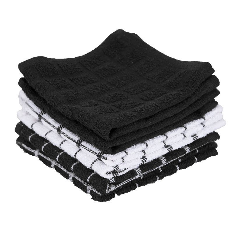 Ritz Black and White Cotton Terry Dish Cloth Set, 6-Pack