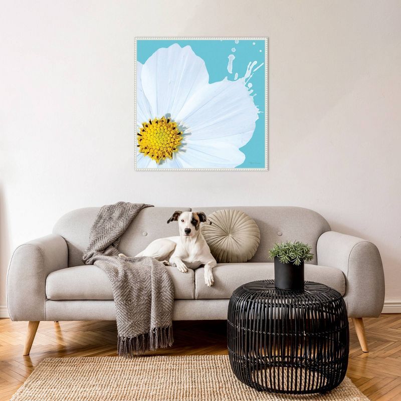 Flower Pop V White and Blue Abstract Canvas Art in Floater Frame