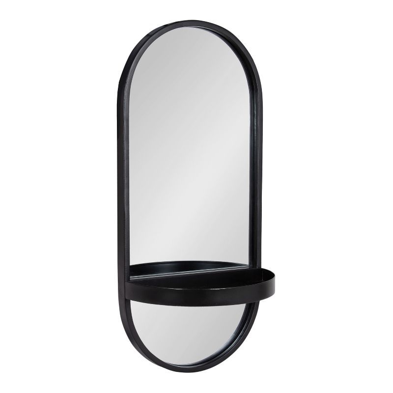 24" Tall Black Metal Oval Wall Mirror with Shelf