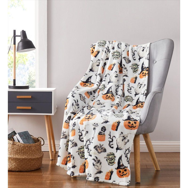 Halloween Spooky Ghosts and Frankensteins Ultra Soft Fleece Throw Blanket