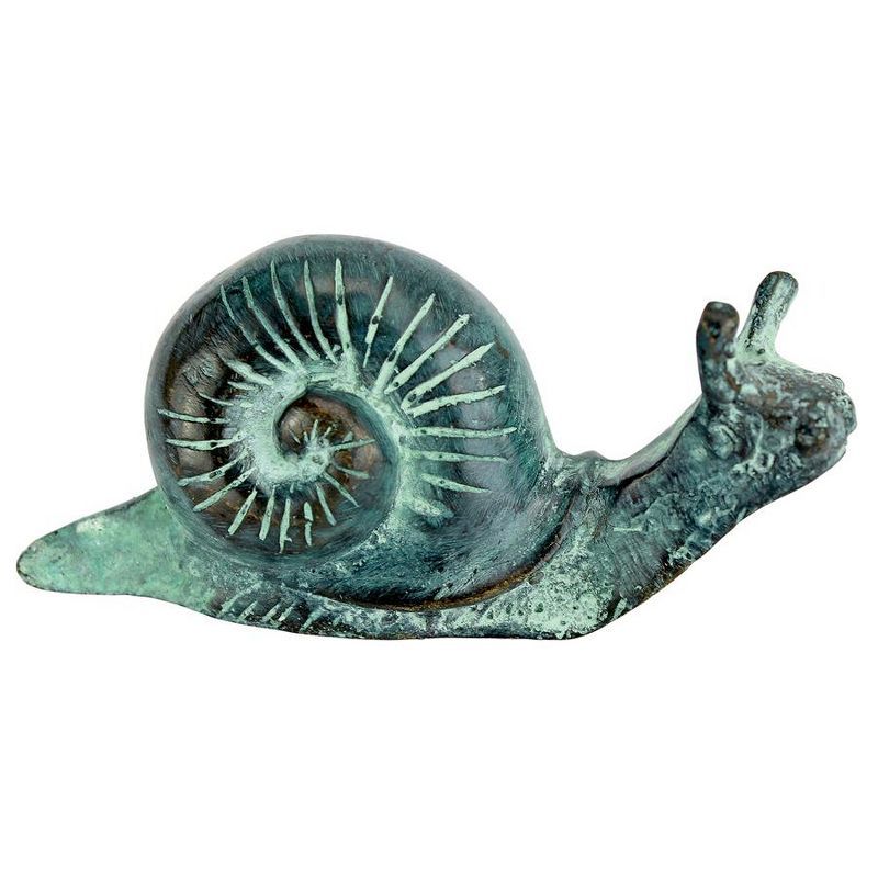 Small Bronze Snail Garden Statue with Emerald Patina