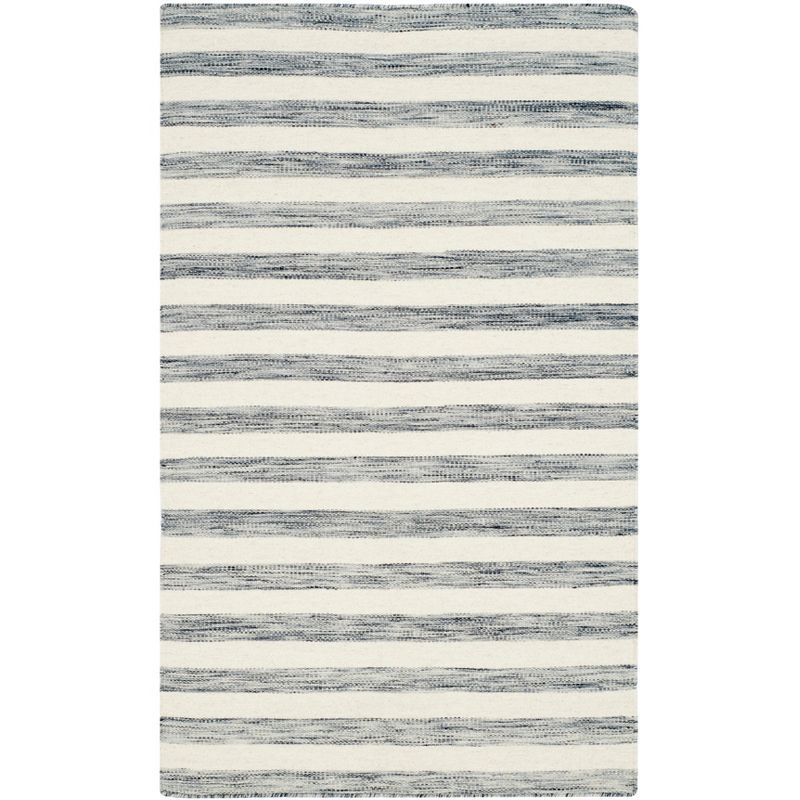 Ivory and Gray 3' x 5' Handwoven Wool Area Rug