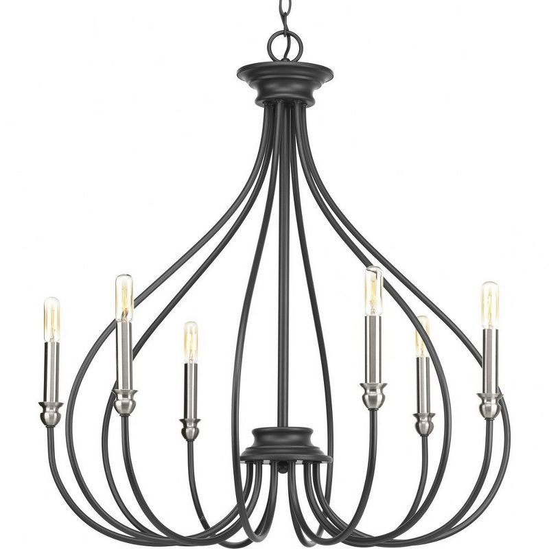 Graphite and Nickel 6-Light Steel Chandelier with Candle Accents