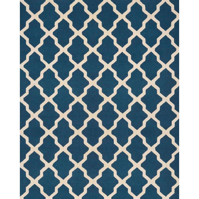 Navy Blue and Ivory Geometric Wool 8' x 10' Area Rug