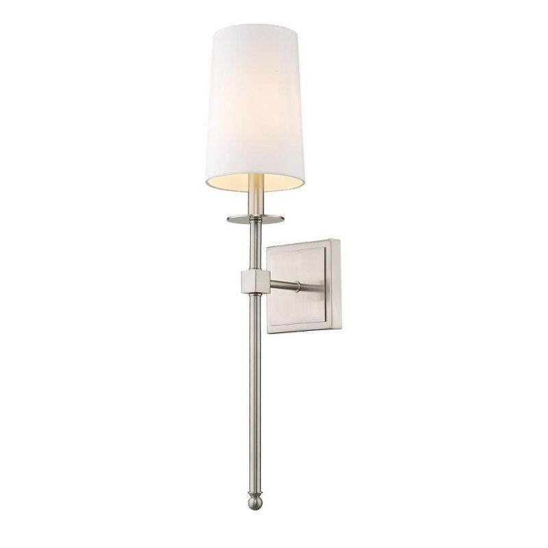 Brushed Nickel 26" Wall Sconce with White Fabric Shade