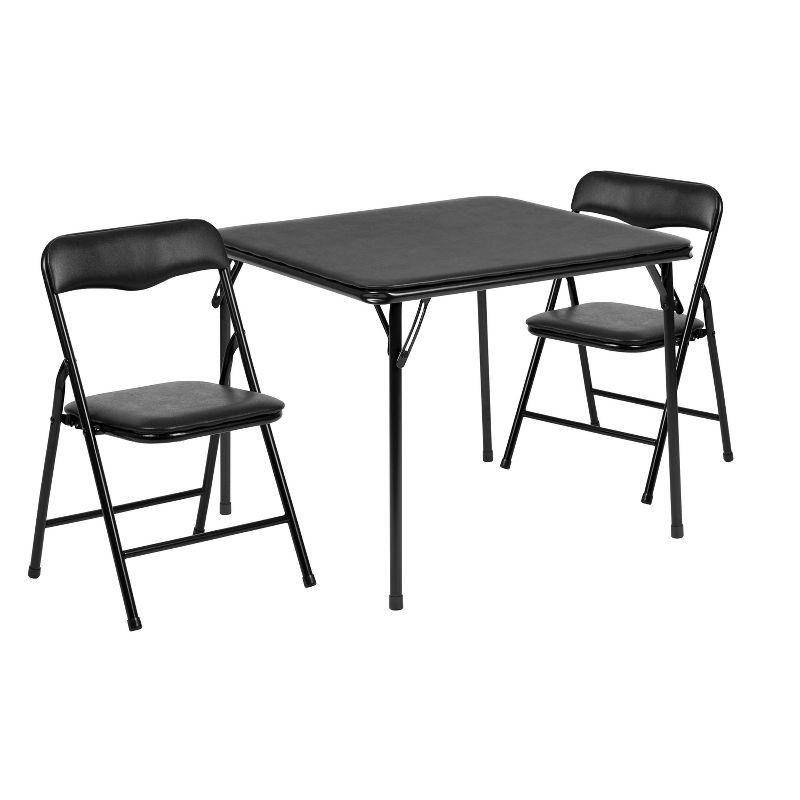 Black Vinyl Upholstered 3-Piece Folding Kids Table and Chair Set