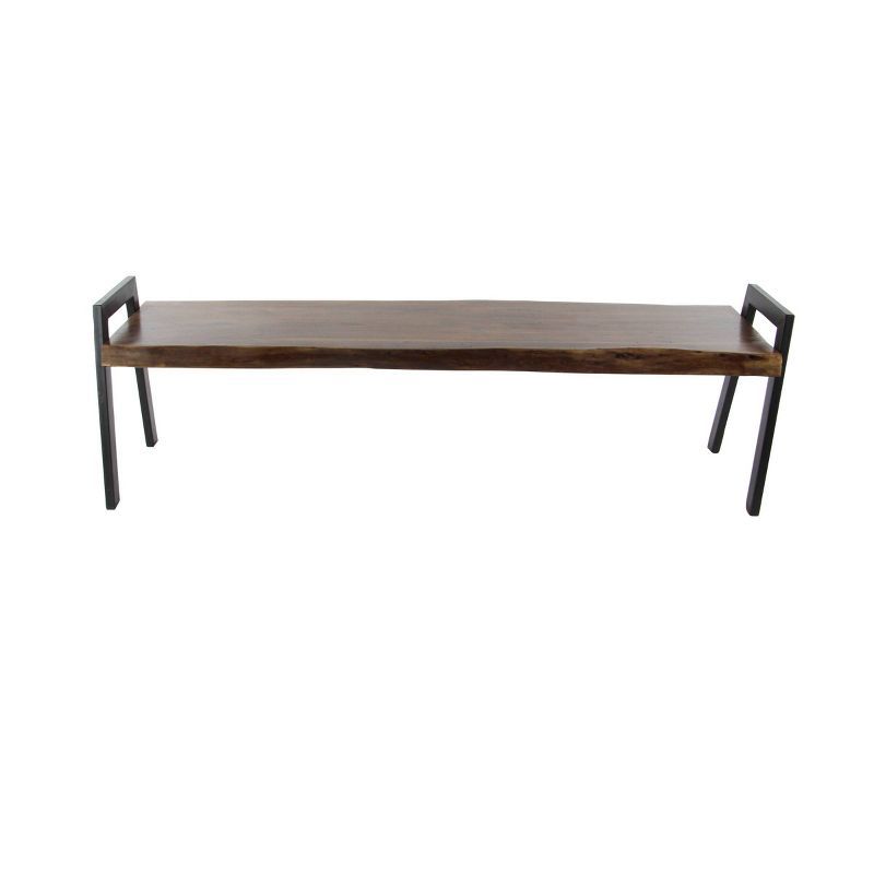 Chic Natural Albizia Wood and Iron Bench - Brown Live Edge