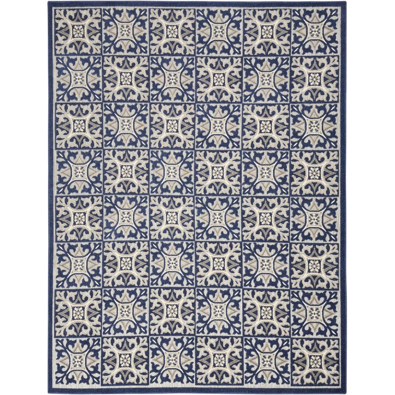 Blue Geometric 6' x 9' Stain-Resistant Outdoor Rug