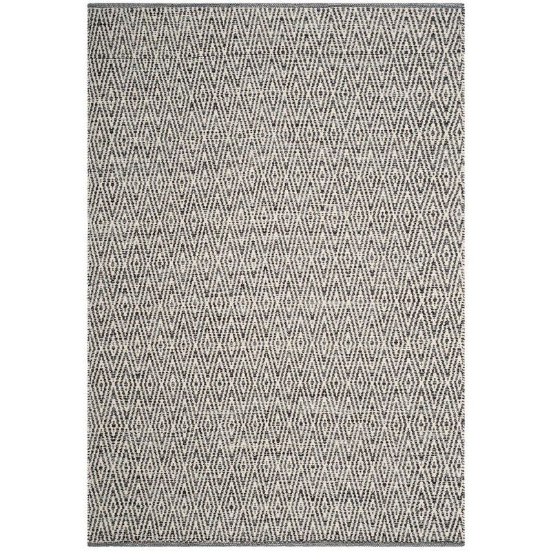 Ivory and Dark Grey Flat Woven Wool and Cotton Rug, 10' x 14'