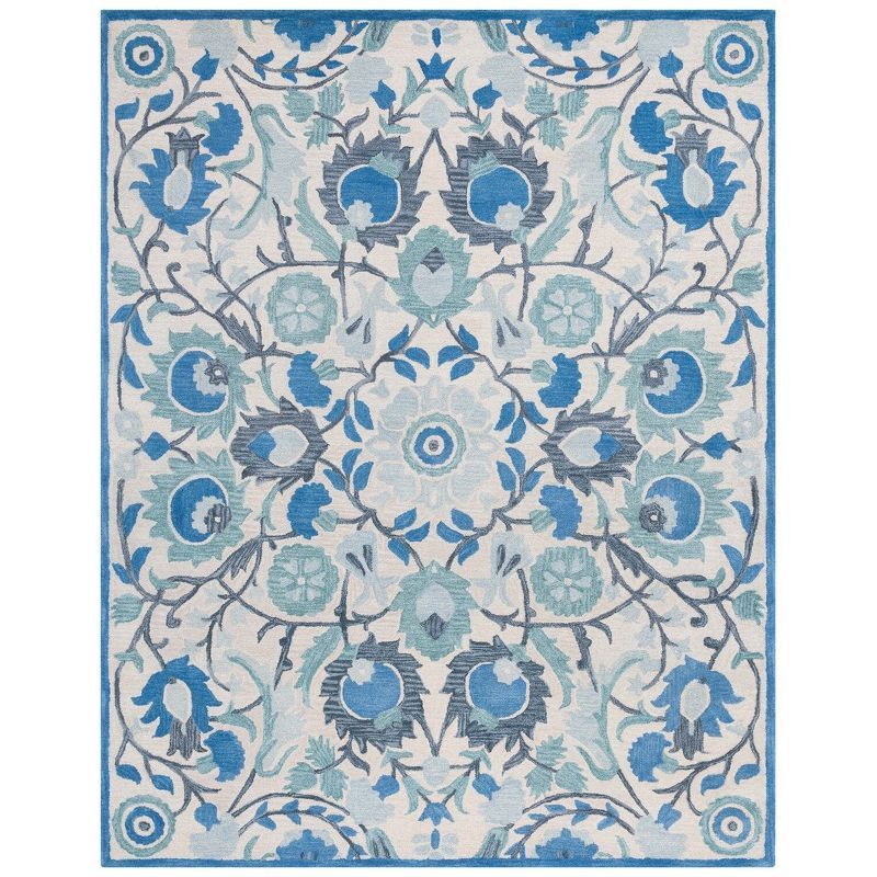 Ivory and Blue Hand-Tufted Wool 8' x 10' Area Rug