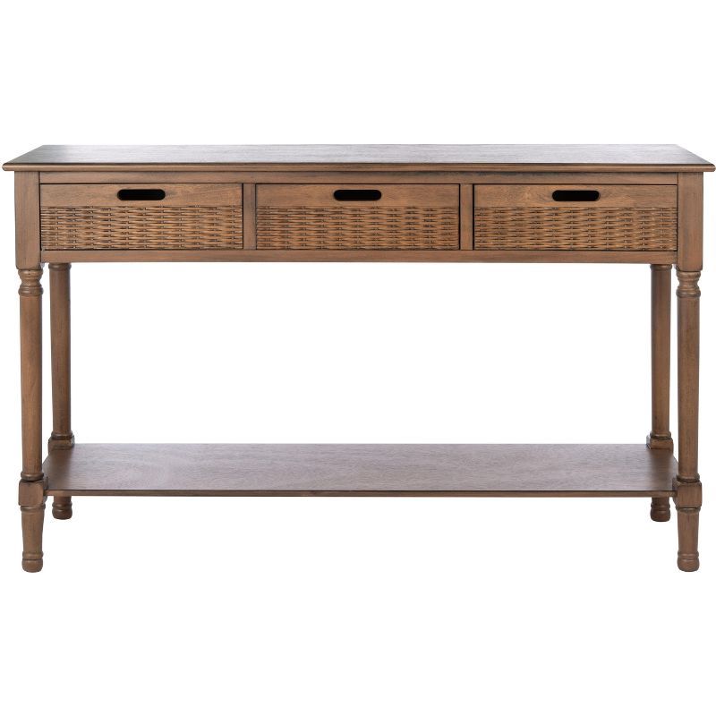 Landers Brown Wood and Metal 3-Drawer Console Table