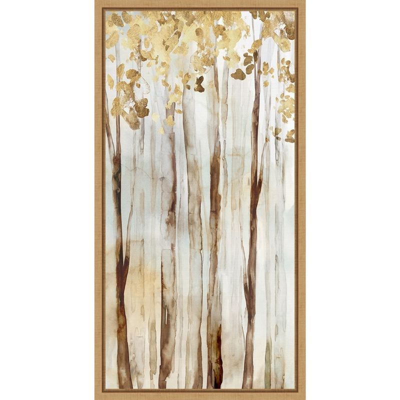 Warm Autumn Abstract Trees Canvas Wall Art in Gold Frame