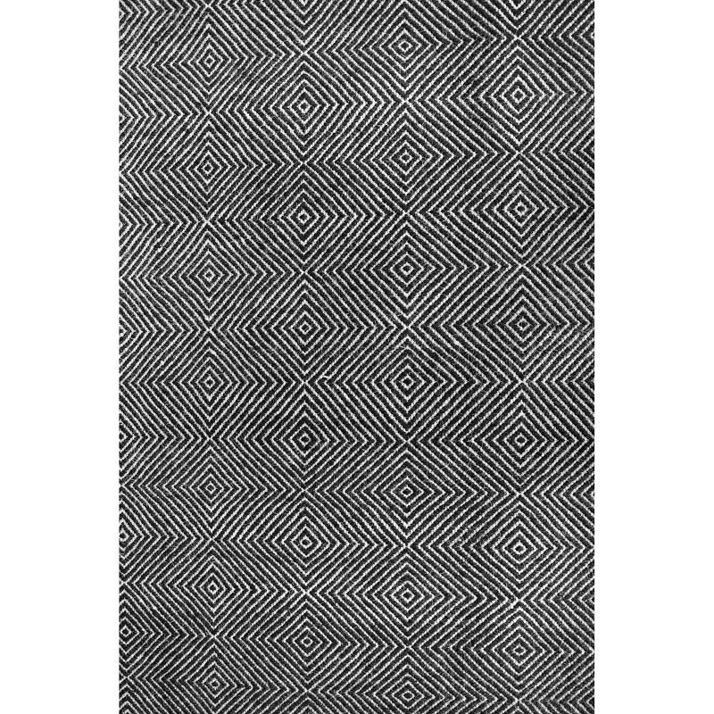Handmade Black Geometric Wool 6' x 9' Area Rug