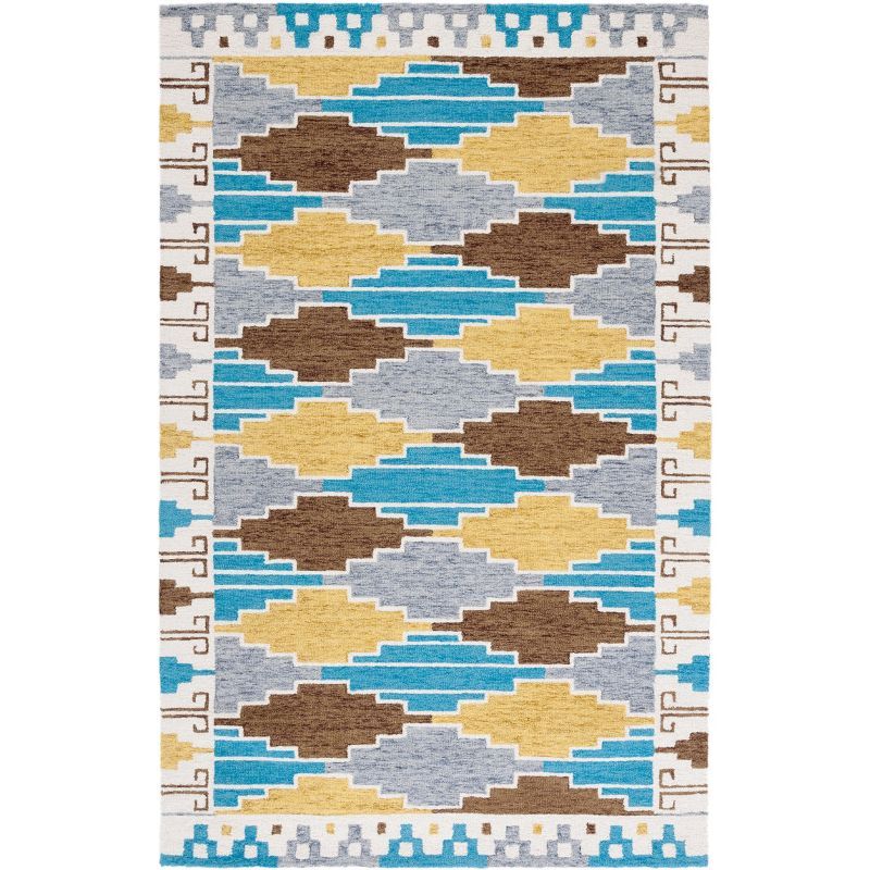 Ivory and Blue Hand-Tufted Wool 4' x 6' Area Rug