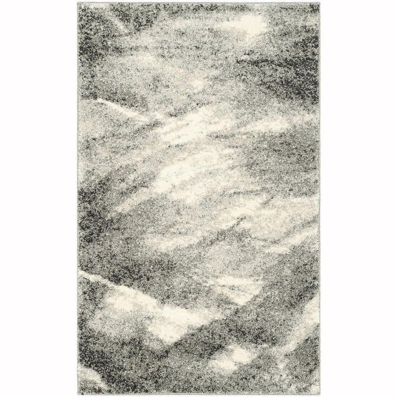 Grey and Ivory Abstract Shag Area Rug 4' x 6'