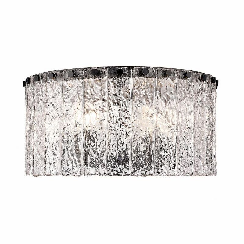 Glacier Matte Black Steel and Glass Drum LED Flush Mount