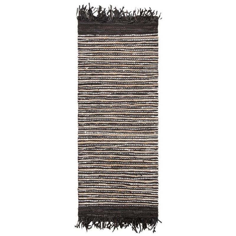 Handmade Dark Brown and Multi Leather Stripe Area Rug