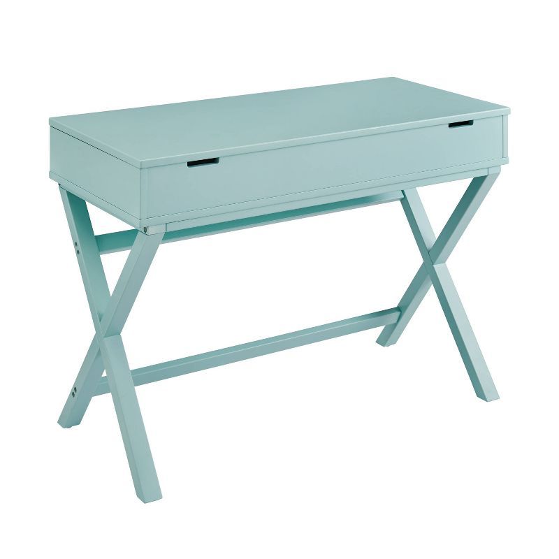 Turquoise Wood Lift-Top Standing Desk with X-Frame Legs