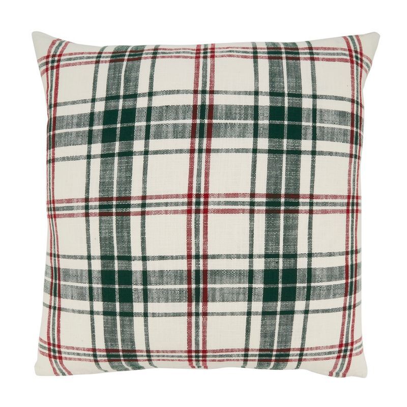 Classic Green and Red Plaid Cotton Throw Pillow Cover