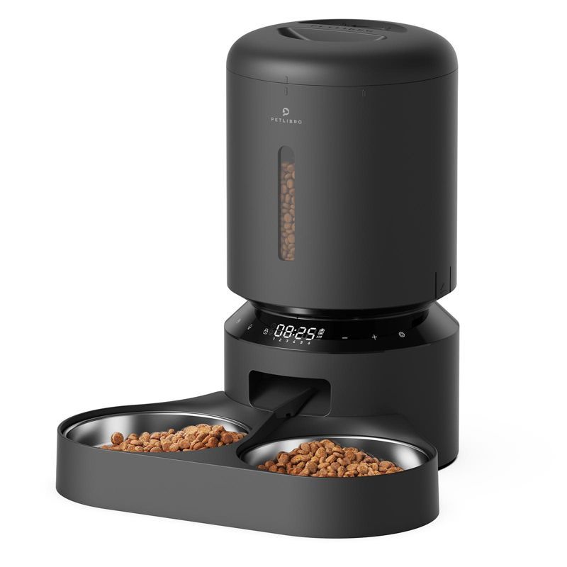 Dual Tray Black Stainless Steel Automatic Pet Feeder