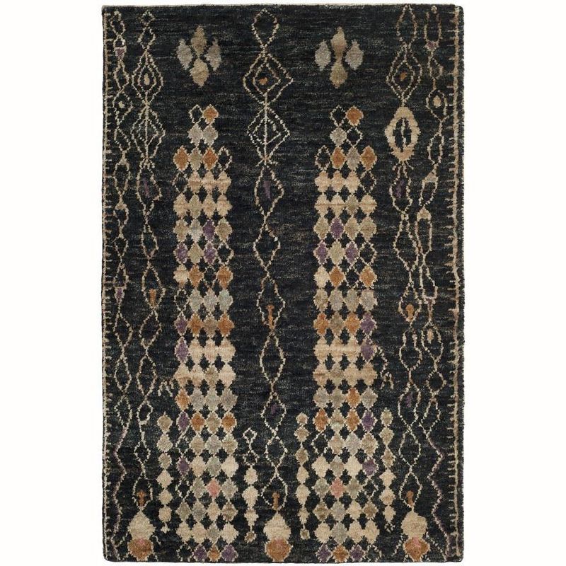 Bohemian Black and Beige Hand-Knotted Jute Area Rug 5' x 8'