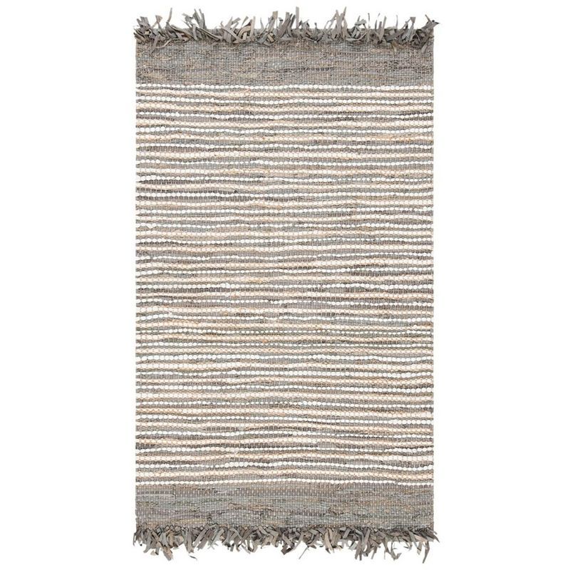 Grey and Multicolor Handmade Leather Reversible 3' x 5' Rug